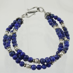 Genuine Lapis Lazuli 3 Row Bedouin Style Bracelet