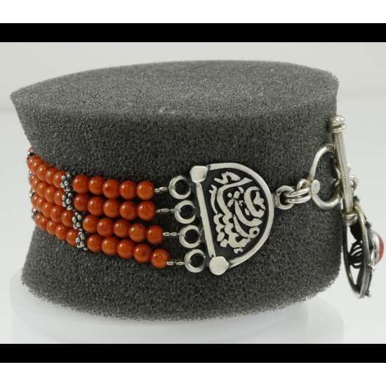  Arabic Bedouin Vintage Style With Genuine Orange Red Sea Coral 4 Row Bracelet