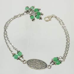 Arabic Vintage Oxidized Style Bracelet With Green Jade Stones