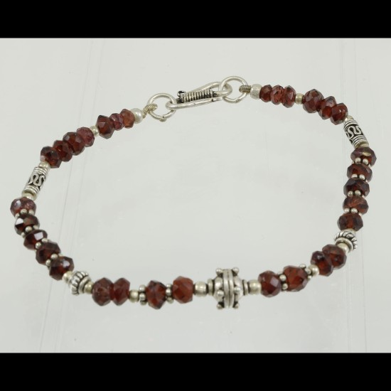 Garnet With Bedouin Vintage Style Silver Bracelet