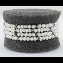 Freshwater Pearl 4 Row With Arabic filigree Oxidized Style Silver Bracelet