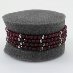 Garnet 4 Row With Vintage Arabic Oxidized Style Silver Bracelet