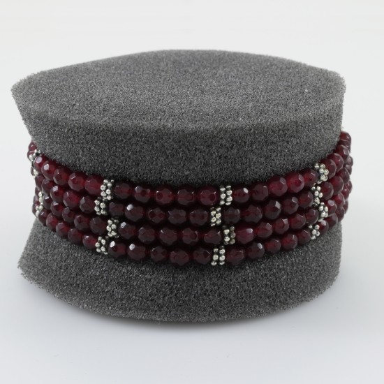 Garnet 4 Row With Vintage Arabic Oxidized Style Silver Bracelet