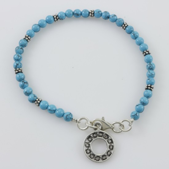 Sinai Turquoise With Vintage Filigree Oxidized Silver Bracelet