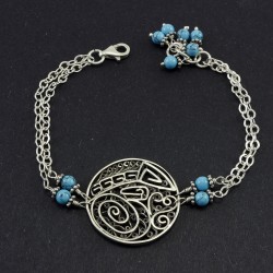 Genuine Sinai Turquoise With Arabic filigree Oxidized Silver Bracelet