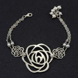 Freshwater Pearl With Filigree Flower Silver Bracelet