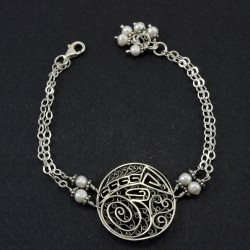 Freshwater Pearl With filigree Oxidized Style Silver Bracelet