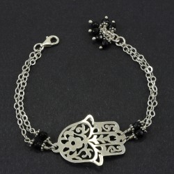 Fatima's Hand Filigree Style Bracelet With Onyx