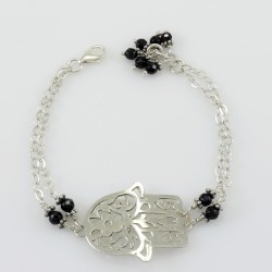 Fatima's Hand Filigree Style Bracelet With Onyx