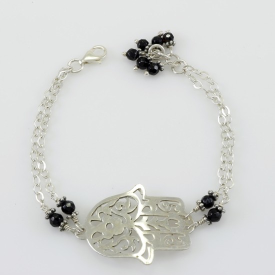 Fatima's Hand Filigree Style Bracelet With Onyx