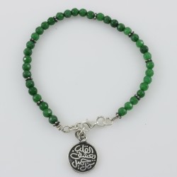Faceted Green Jade Bracelet With Vintage Oxidized Arabic Style Silver