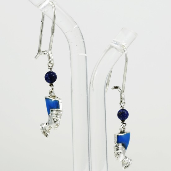 Enamel Nefertiti Egyptian Queen With Lapis Lazuli stones Dangle Earring