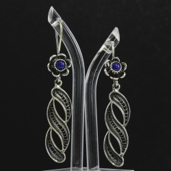 Dangle Filigree Oxidized Earring with Lapis Lazuli