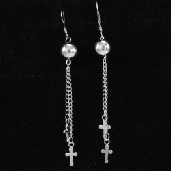 Fashionable Silver Dangle Earring With Crosses