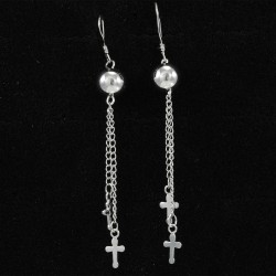Fashionable Silver Dangle Earring With Crosses