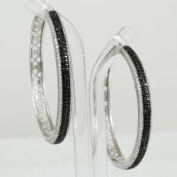  Thick Hoop Earring with multi white and black lab created sapphire