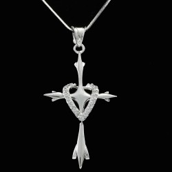 Cross With Heart White Sapphire Stones