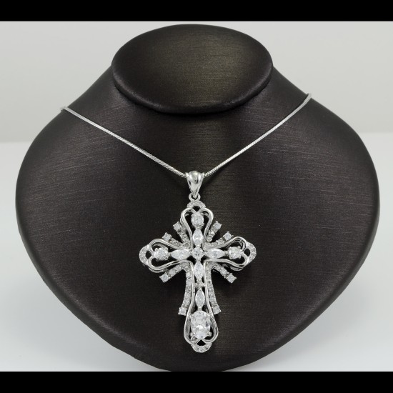 Cross With White Sapphire Stones
