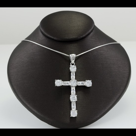 Cross With White Sapphire Stones