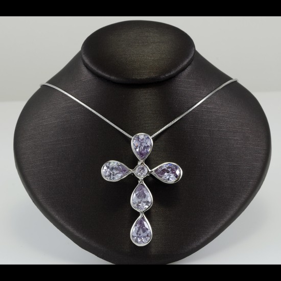 Cross With Tear Drop Amethyst Stones