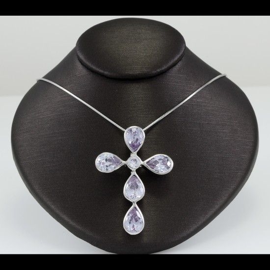 Cross With Tear Drop Amethyst Stones