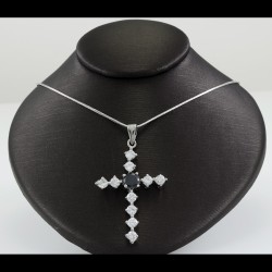 Cross With White And Black Sapphire Stones