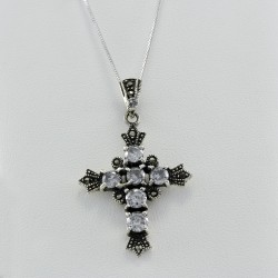 Cross Vintage Style With White Sapphire  And Black CZ Stones