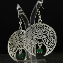 Filigree Dangle Arabic Style Earring With Green Jade
