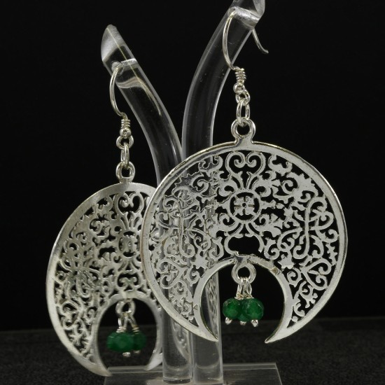 Filigree Dangle Arabic Style Earring With Green Jade