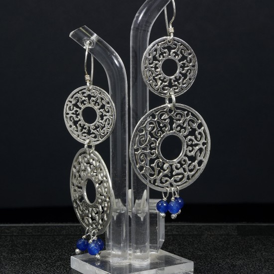 Filigree Dangle Arabic Style Earring With Green Jade