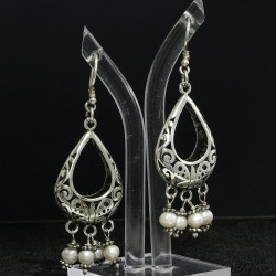 Filigree Dangle Arabic Style Earring With Freshwater Pearl