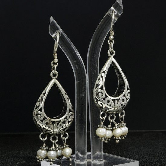 Filigree Dangle Arabic Style Earring With Freshwater Pearl