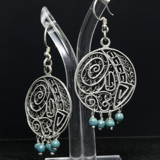 Filigree Dangle Arabic Style Earring With Freshwater Pearl