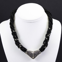 Onyx Necklace with Oxidized Vintage Style Silver