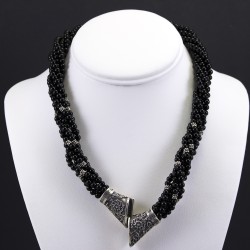 Onyx Necklace with Oxidized Vintage Style Silver