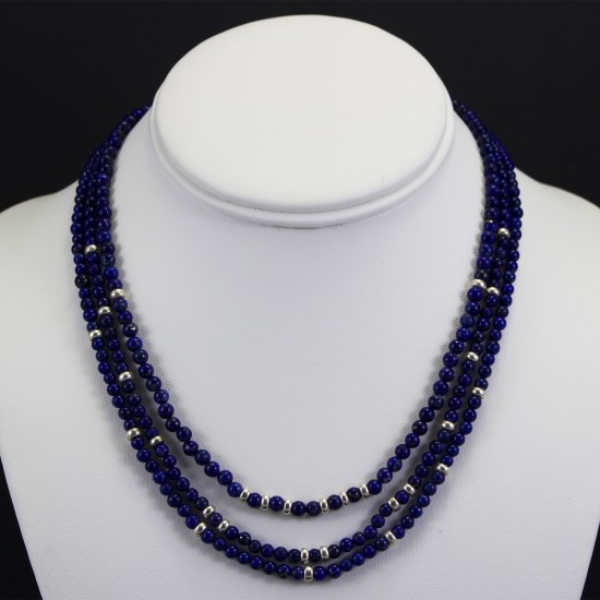 Genuine Lapis Lazuli Necklace With Plain Silver