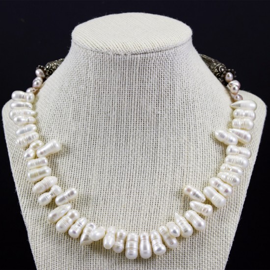 Freshwater Pearl Necklace With Oxidized Vintage Style Silver