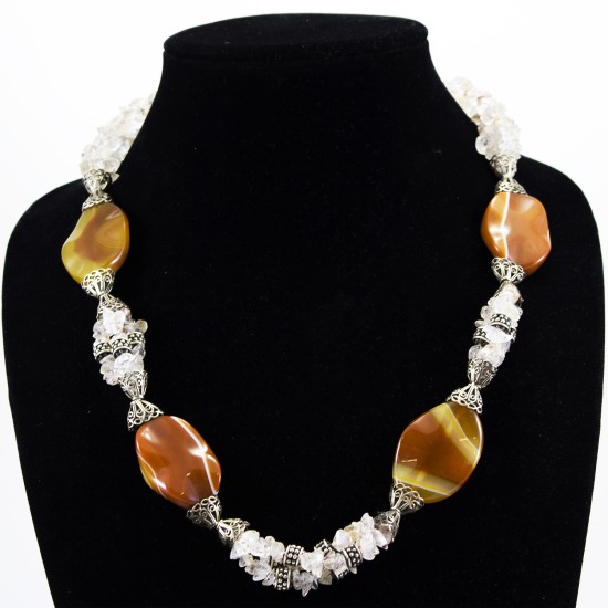 Brown Agate And White QUartz Necklace 