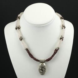 Vintage Bedouin Style With 4 Row Genuine Garnet And Rose Quartz  Necklace