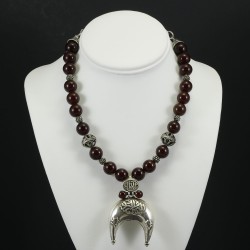 Brown Jasper Necklace with Vintage Arabic Style Silver 