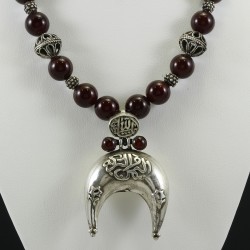 Brown Jasper Necklace with Vintage Arabic Style Silver 