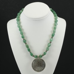 Green Jade Necklace With Vintage Arabic Style Silver