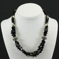 Onyx Necklace with Oxidized Vintage Style Silver