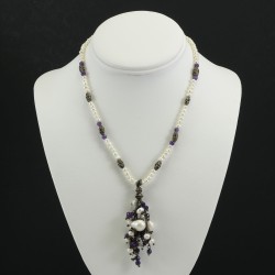 Freshwater Pearl And Amethyst Necklace With Oxidized Vintage Style Silver