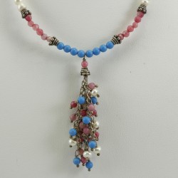 Freshwater Pearl,Rose Quartz And Turquoise Necklace