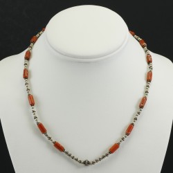 Vintage Coral Necklace With Oxidized Vintage Style Silver