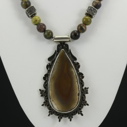 Multi Color Jasper Necklace With Jade Pendant 