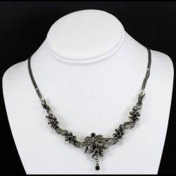 Marcasite Vintage Style Necklace With Black CZ And Garnet