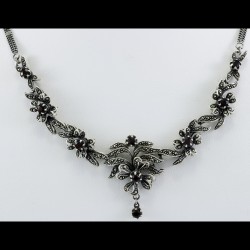 Marcasite Vintage Style Necklace With Black CZ And Garnet