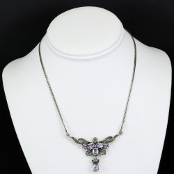 Marcasite Vintage Style Necklace With Black CZ And Amethyst Stones